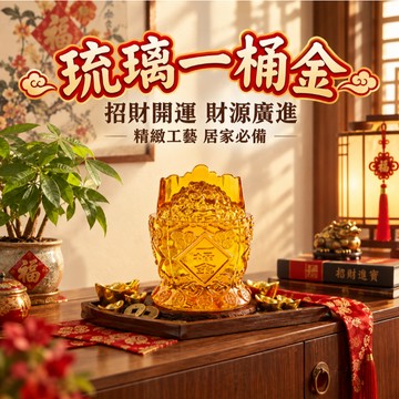 【聚寶盆來了studio】琉璃一桶金聚財桶傢居辦公裝飾開業招財吉祥禮品黃水晶一桶金擺件