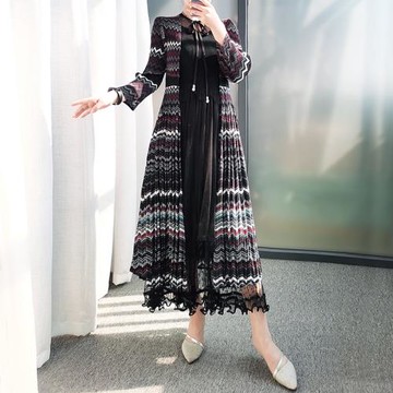 一人一褶F002三宅壓皺2025春季開衫中長款風衣修身顯瘦印花外套條