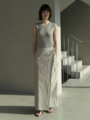 COTTON MAXI WRAP SKIRT - SAND BEIGE