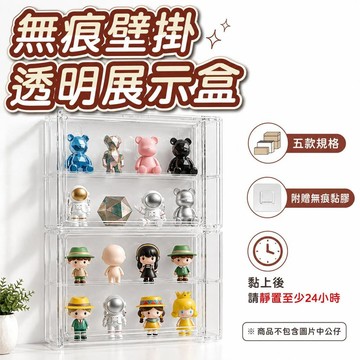 【潮流工坊】無痕壁掛透明展示盒 公仔收納盒 公仔展示盒  全透明收納盒 桌面置物架收納盒 模型展示盒 扭蛋展示盒 展示盒