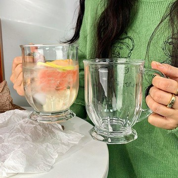 ✨臺灣出貨✨咕嚕咕嚕大口杯‖ ins韓國風 大容量 復古帶把 玻璃杯 果汁杯 奶茶杯 牛奶杯 馬克杯 透明玻璃杯