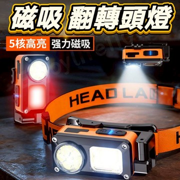【隔日到貨】工作頭燈 頭燈 釣魚頭燈 磁吸翻轉頭燈 頭戴式頭燈 登山頭燈 帽夾燈 夾帽燈 感應頭燈 充電式頭燈 手電筒