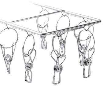 粉紅小兔 ah多功能壁掛襪架8夾方形 HT5162 節省空間  銀色  1入