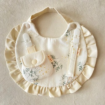 田園提花荷葉兜 純白套組