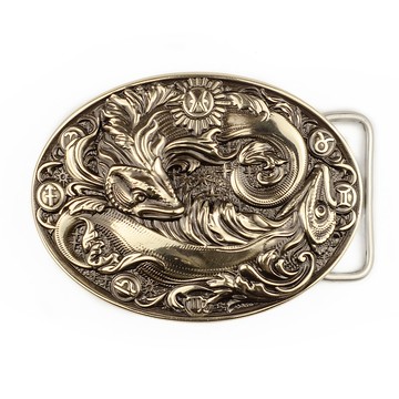 雙魚座 soild 德國銀皮帶扣，十二生肖鎳銀腰帶