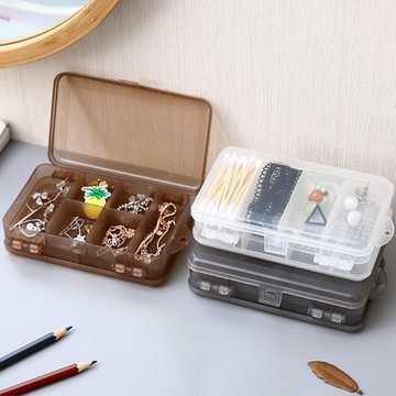 10格帶蓋雙層收納盒 小盒子 首飾盒 透明盒 儲物盒 耳環收納 戒指收納 飾品收納 郵票收納 收納 【小樹苗收納】