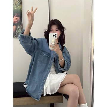 【太妮絲LE145】現貨牛仔襯衫外套 中長款 寬鬆 襯衫外套 牛仔外套 復古 牛仔襯衫 春季 長袖上衣 設計感