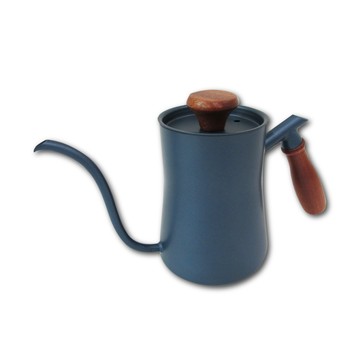 生活良品 -手沖咖啡鐵氟龍細口壺W-550BE典雅藍(檀木柄)550ml/盒(咖啡機周邊配件,廚房餐廚器具,斜口壺嘴手沖壺,手沖咖啡細嘴壺,不鏽鋼咖啡沖泡壺)