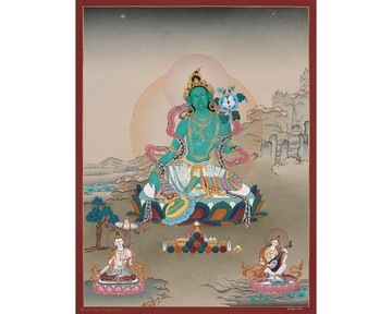 古董綠度母唐卡 - 啟蒙的象徵