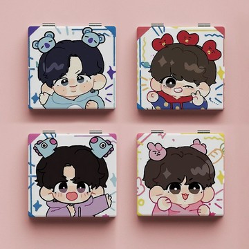 ❤️在臺好貨❤️BTS小鏡子防彈少年團化妝鏡金泰亨田柾國鏡子雙面圖案卡通摺疊鏡