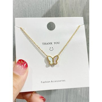 14k金色白貝母蝴蝶吊墜項鏈時尚百搭鎖骨鏈女不掉色年新款