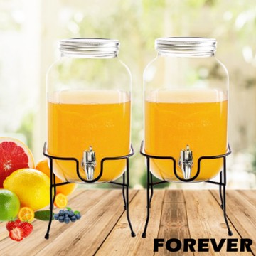 日本FOREVER 夏天必備派對玻璃果汁飲料桶(含桶架)4L-2入組
