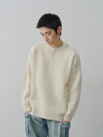 日系復古 POLO領羊毛針織衫 寬鬆毛衣 白/咖/黑