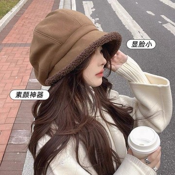 羊羔毛貝雷帽🔥冬季羊羔毛加絨防寒貝雷帽 日系日常畫家帽 日系休閒毛絨帽 秋冬百搭漁夫帽 日系盆帽 外出貝雷帽 氣質畫家帽
