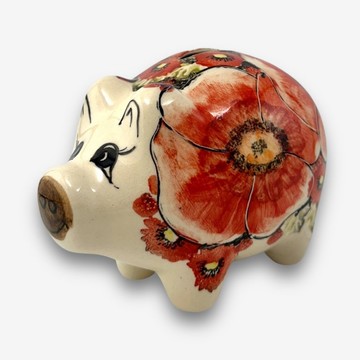 波蘭手繪手工陶-小豬存錢筒 15cm 赤霞花語系列 波蘭製