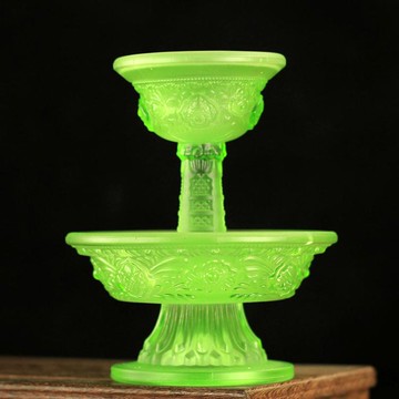 藏傳佛教用品 密宗修行法器供杯琉璃八吉祥護法杯 供水杯 綠色