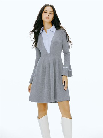 減齡學院氣質假兩件針織短洋裝