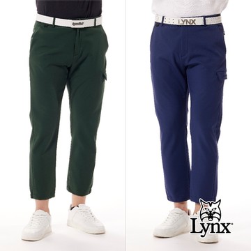 【Lynx Golf】首爾高桿風格！男款保暖防風防潑水四面彈性大腿口袋剪接造型平口窄管休閒長褲(二色)