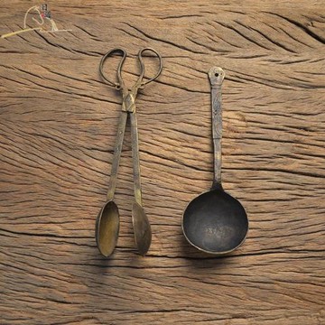 橄欖炭銅勺 烏欖炭夾 橄欖烏欖碳勺 手工黃銅茶匙 竹茶爐炭爐加炭