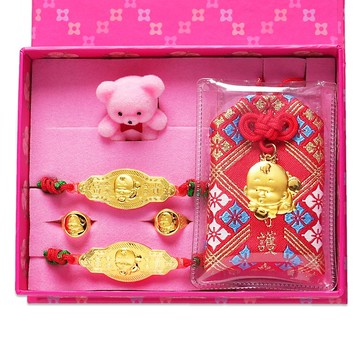 【童樂繪金飾】小寶貝 黃金御守 幸福快樂禮盒5件組 重0.2錢