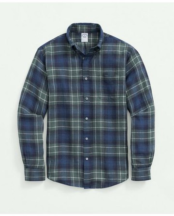 Brooks Brothers Men's Irish Linen Tartan Sport Shirt | Green | Size XL