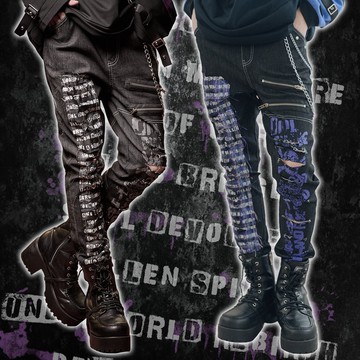 原創龐克龐克誓言蘇格蘭格紋割破拉鍊褲鍊造型緊身牛仔長褲JJ2509