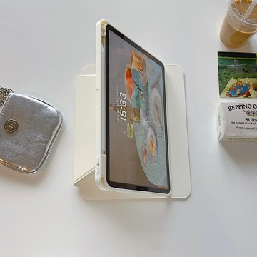 台灣出貨💗「小清新奶油白」ipad殼 iPadmini ipadpro11/air6 旋轉殼 亞克力帶筆槽 高顏值