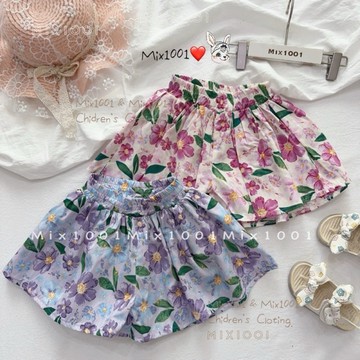 🌈✨mix1001水墨淡雅花朵寬鬆短褲✨兒童水墨小花短褲 5-17