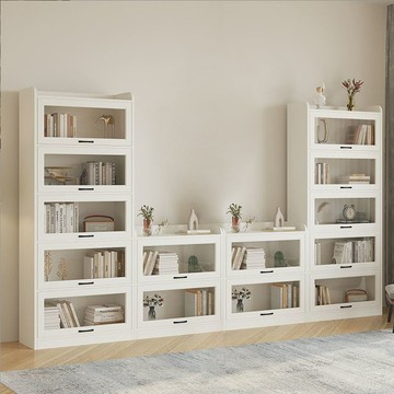 台灣公司貨 免運 輕奢實木書櫃翻蓋收納櫃防塵置物架玻璃門家用客廳落地組合展示櫃 快速發貨