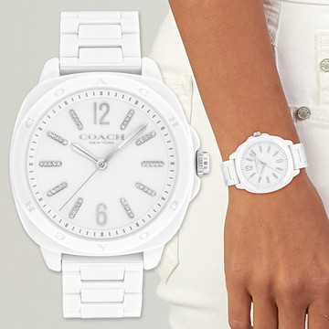 COACH 璀璨晶鑽時尚陶瓷錶/白/38mm/CO14504407