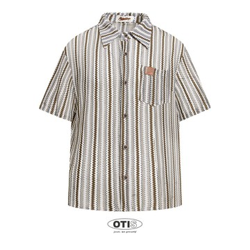 【OTIS】 「現貨速出」麻紋復古感 特殊面料 襯衫 短袖 寬鬆 落肩 復古 美式 街頭