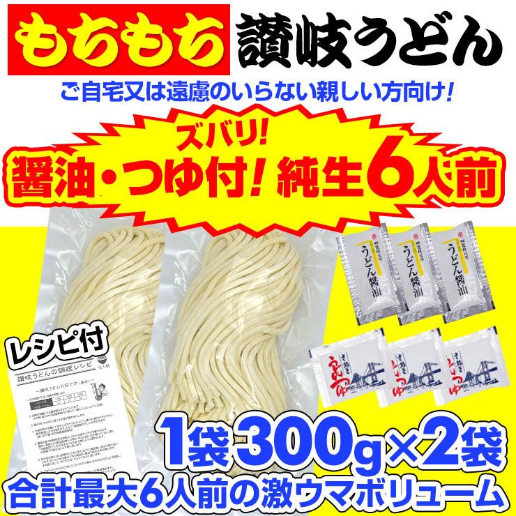 純生 讃岐 うどん ドーンと6食 便利な個包装 300g×2袋 600g 醤油 つゆ付 送料無料   得トクセール 特産品 訳あり