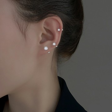 925純銀水鉆圓珠耳釘女2021年新款潮耳環養耳洞耳棍迷你銀色耳飾
