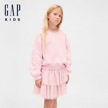 【GAP】女童裝|刺繡刷毛大學T-淡粉色(847146)