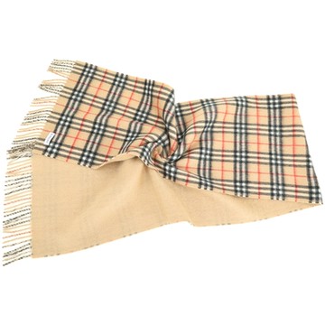 BURBERRY 巴寶莉  100%喀什米爾小格紋雙面兩用羊絨圍巾(168x30CM/卡其色)