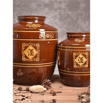 刻花紅釉土陶酒瓶酒壇酒缸20/30/50斤100斤300斤景觀陶瓷醋壇發酵