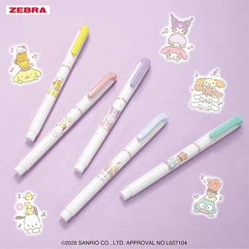 斑馬ZEBRA MILDLINER雙頭柔性螢光筆三麗鷗限定版/WKT7-SV-MDP/怕洽狗/深邃粉/圓尖+斜尖