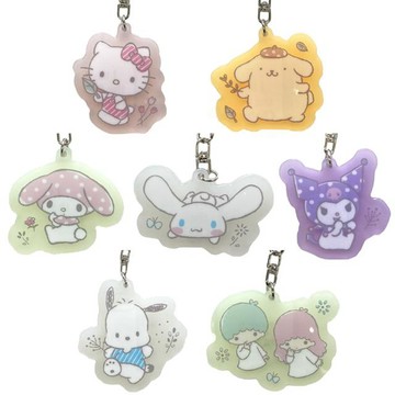 小禮堂 Sanrio 三麗鷗 造型螢光鑰匙圈 (花草款) Kitty 美樂蒂 酷洛米 大耳狗 布丁狗