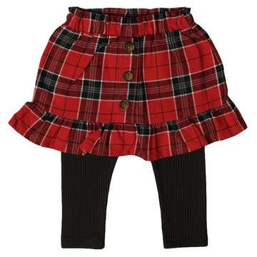 akachan honpo - 10分假兩件裙褲-格紋-紅色