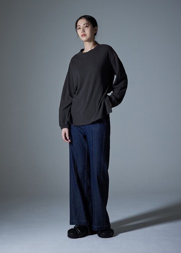 壓褶直筒牛仔褲