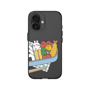 iPhone 16 Clear (相機按鈕) 酷墨灰 - 懶散兔與啾先生 Lazy Rabbit and Mr.Chu - 便當