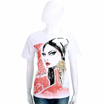 ELISABETTA FRANCHI 白色肖像圖騰棉質短袖T恤