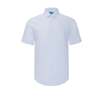 免熨防皺光滑彈性條紋短袖上班襯衫/青綠色 | 5613353264