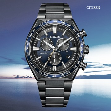CITIZEN 星辰 GENTS 光動能 鈦金屬電波對時 碼錶計時腕錶-黑 CB5967-66L