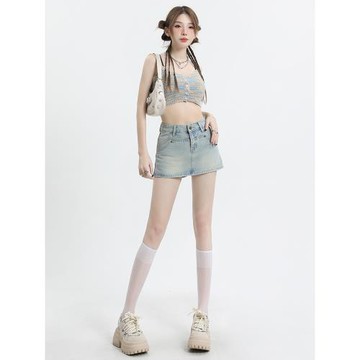 淺色牛仔半身裙女夏2024新款高腰顯瘦小個子辣妹包臀短裙a字裙褲