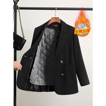 黑色毛呢小西裝外套女秋冬天加棉2025新款小個子冬季加厚夾棉西服