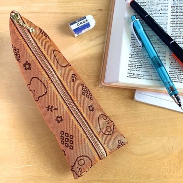 【青蛙與小鳥】畳緣 金字塔型 筆袋 橘色 夕陽色 蛙 鳥 雞尾鸚鵡