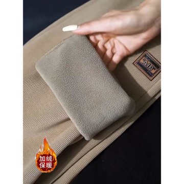 燈芯絨褲子女秋冬款2025新款爆款淺卡其小個子加絨窄版直筒休閑褲