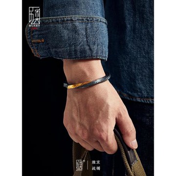 (免運)24k金手工鏨刻【維京戰鐲】純銀手鐲男士999足銀鑲莫比烏斯環手鐲