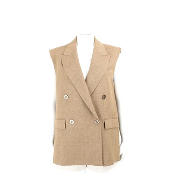 Max Mara ELICHE 寬鬆雙排釦駝色亞麻西裝背心